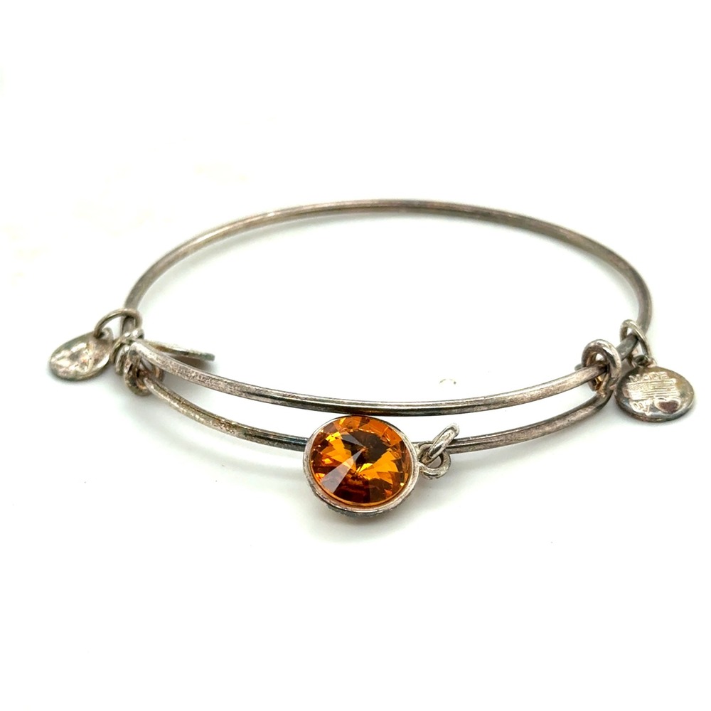 Alex and Ani Orange Swarovski Crystal Bangle Bracelet Silver Tone Adjustable